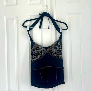Bebe satin, backless halter top
